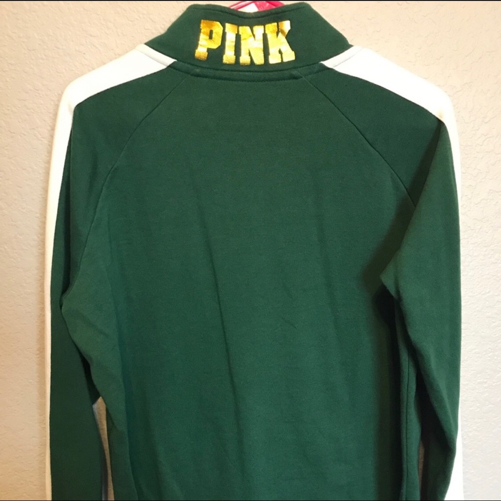 PINK Victoria's Secret Forest Green Sweater with Yellow Logo